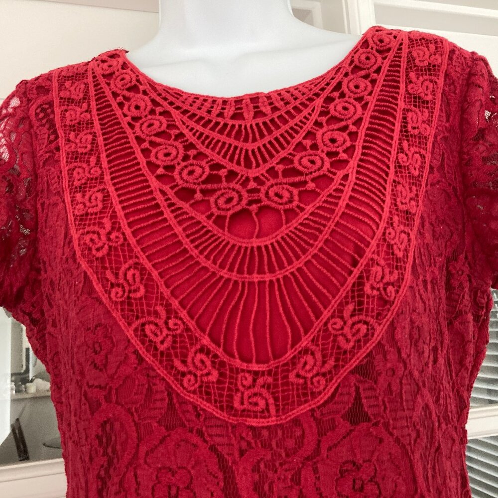 Miss Chievous Red Short Sleeve Crochet Dress Medium - Picture 8 of 15